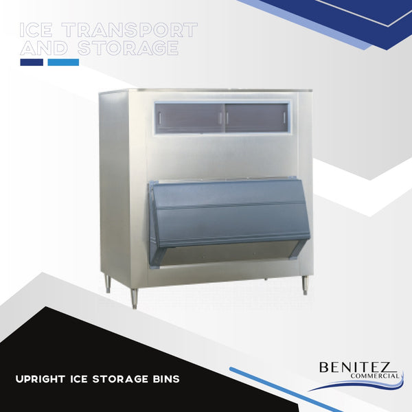 Upright ice storage bins